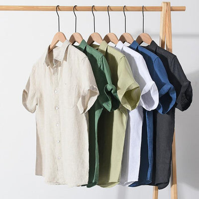 Camisa de Lino Puro para Hombre - Manga Corta Verano - Image 18