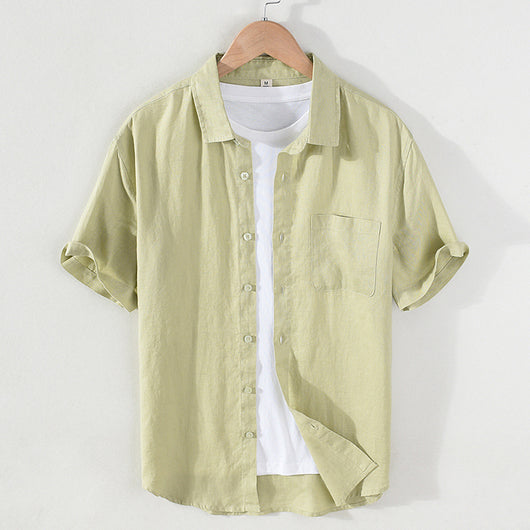 Camisa de Lino Puro para Hombre - Manga Corta Verano - Image 22