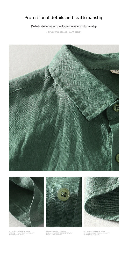 Camisa de Lino Puro para Hombre - Manga Corta Verano - Image 23