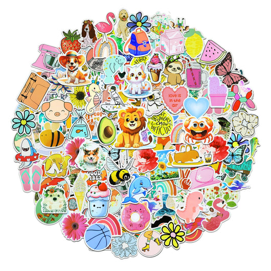 200 assorted waterproof PVC stickers featuring diverse designs like sunflowers, butterflies, rainbows, travel scenes, and positive quotes. - Image 20
