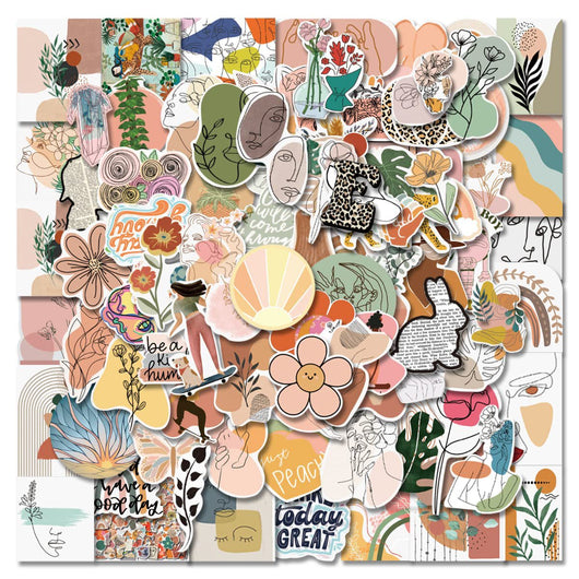 200 assorted waterproof PVC stickers featuring diverse designs like sunflowers, butterflies, rainbows, travel scenes, and positive quotes. - Image 25