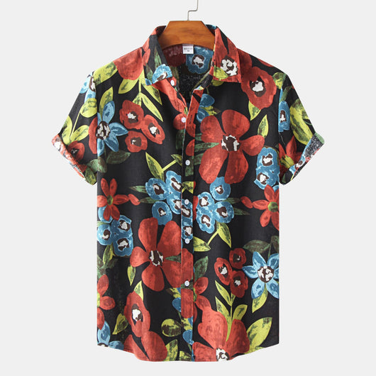 Camisa Hawaiana de Algodón y Lino para Hombre - Diseño Estampado Manga Corta - Image 47