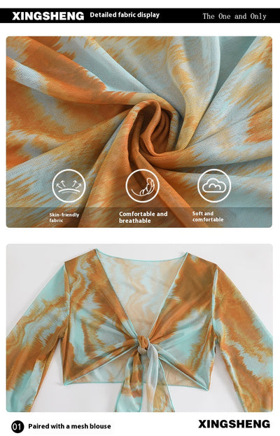 Traje de Baño Bikini Manga Larga con Tul Fruncido para Mujer - Image 19