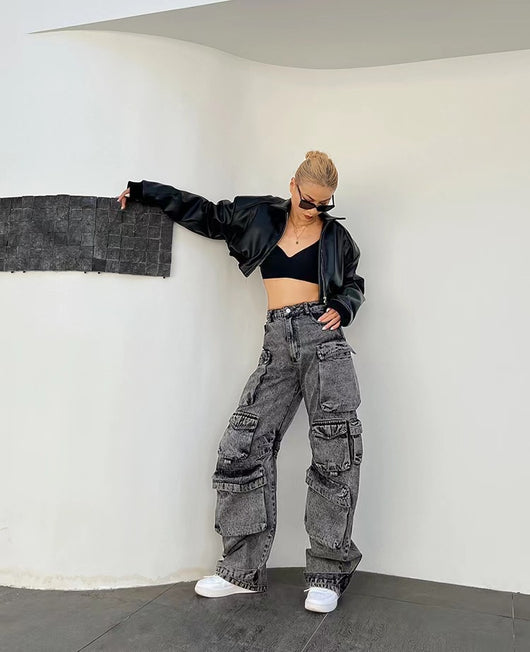 Pantalones Vaqueros Anchos con Múltiples Bolsillos - Estilo Casual Moderno - Image 16