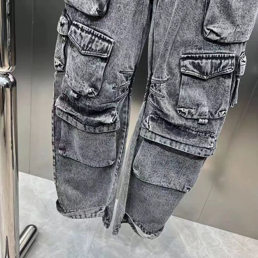 Pantalones Vaqueros Anchos con Múltiples Bolsillos - Estilo Casual Moderno - Image 24