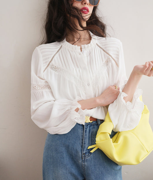 Blusa Blanca con Diseño Patchwork Estilo Francés - Image 14
