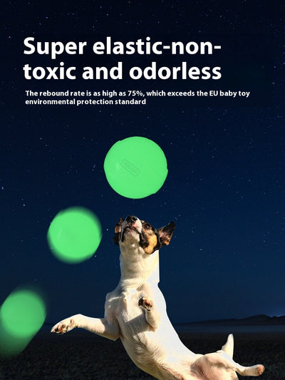 Three glowing green luminous rubber toy balls for dogs in small, medium, and large sizes, recommended for different dog breeds. - Image 21