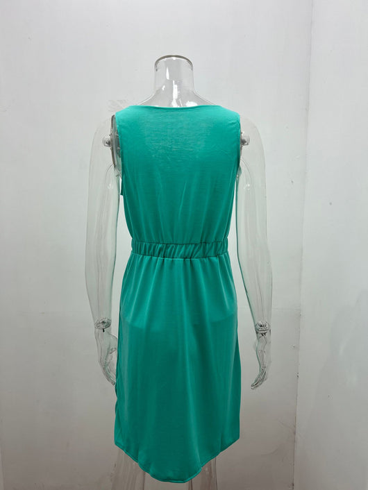 Vestido Corto Sin Mangas de Color Liso con Cintura Definida - Image 19