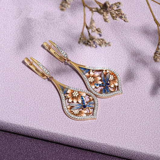 Aretes de Diamantes Completos con Diseño Floral Goteo Artesanal - Image 6