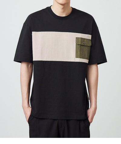 Camiseta de Algodón Peinado con Contraste de Patchwork - Image 9