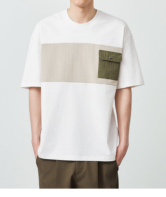 Camiseta de Algodón Peinado con Contraste de Patchwork - Image 11