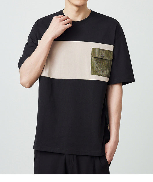 Camiseta de Algodón Peinado con Contraste de Patchwork - Image 13