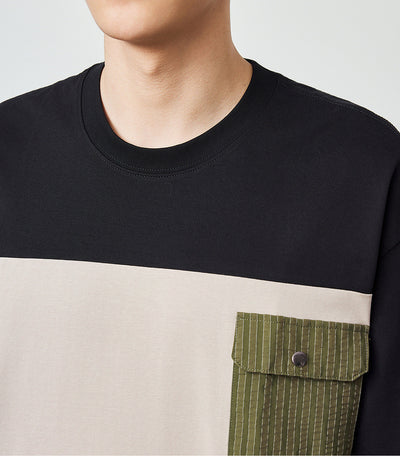 Camiseta de Algodón Peinado con Contraste de Patchwork - Image 15