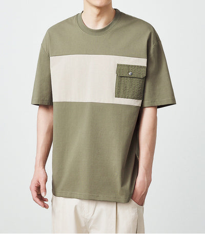 Camiseta de Algodón Peinado con Contraste de Patchwork - Image 16