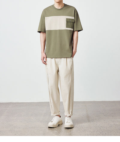 Camiseta de Algodón Peinado con Contraste de Patchwork - Image 17