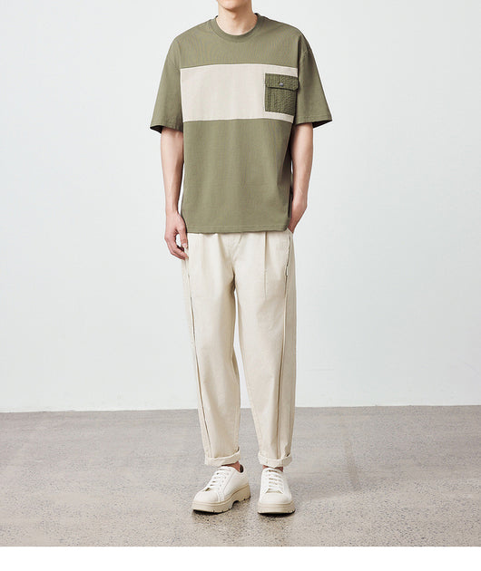 Camiseta de Algodón Peinado con Contraste de Patchwork - Image 17