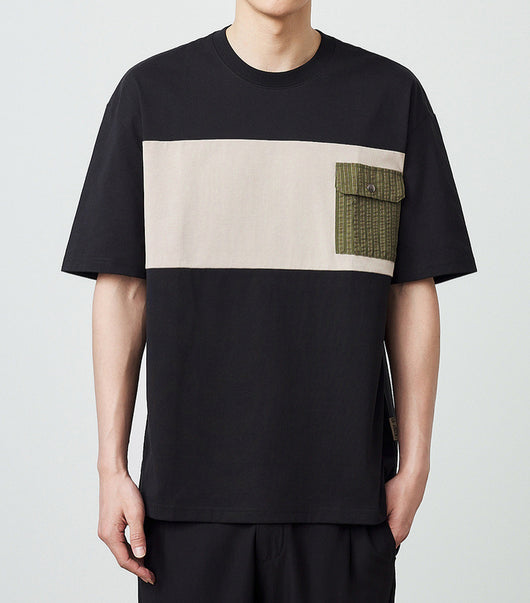 Camiseta de Algodón Peinado con Contraste de Patchwork - Image 19