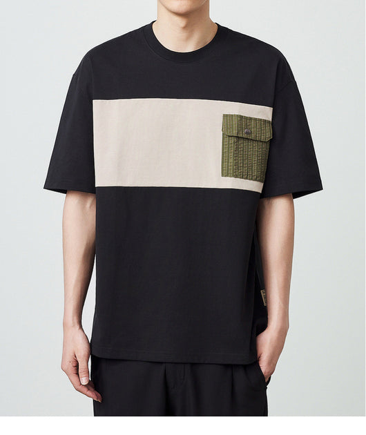 Camiseta de Algodón Peinado con Contraste de Patchwork - Image 23