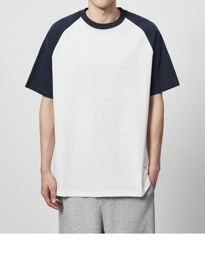 Camiseta Raglan Suelta de Algodón con Contraste de Colores - Image 8