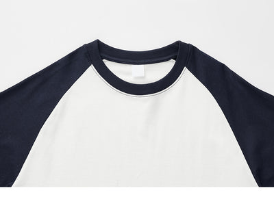 Camiseta Raglan Suelta de Algodón con Contraste de Colores - Image 31