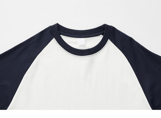 Camiseta Raglan Suelta de Algodón con Contraste de Colores - Image 31