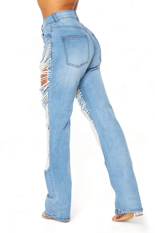 Pantalones Rectos con Adornos de Cadena de Cuentas - Image 19
