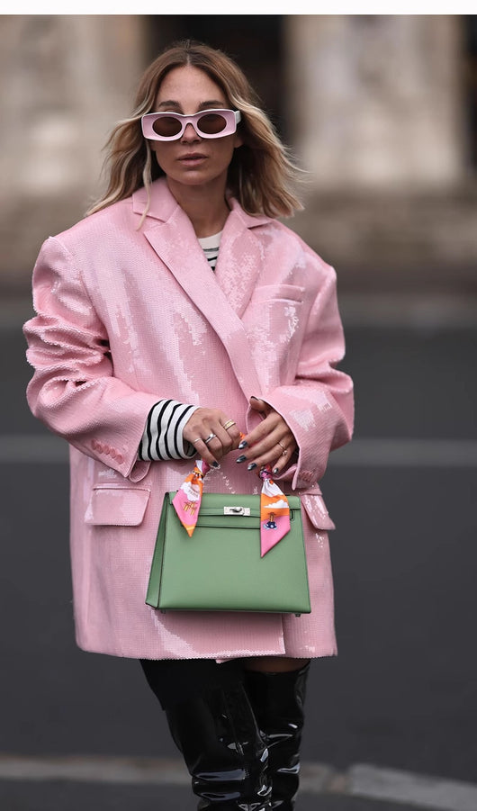Blazer Suelto Doble Botonadura Rosa Raíz de Loto con Lentejuelas - Image 16