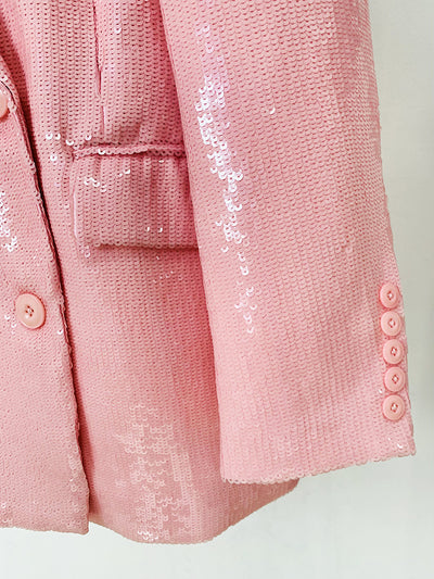 Blazer Suelto Doble Botonadura Rosa Raíz de Loto con Lentejuelas - Image 19