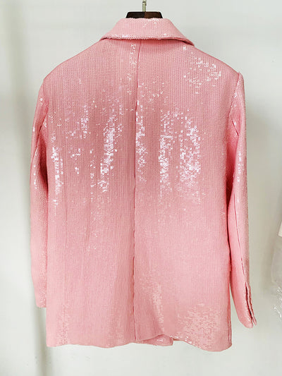Blazer Suelto Doble Botonadura Rosa Raíz de Loto con Lentejuelas - Image 22