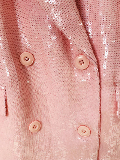 Blazer Suelto Doble Botonadura Rosa Raíz de Loto con Lentejuelas - Image 24