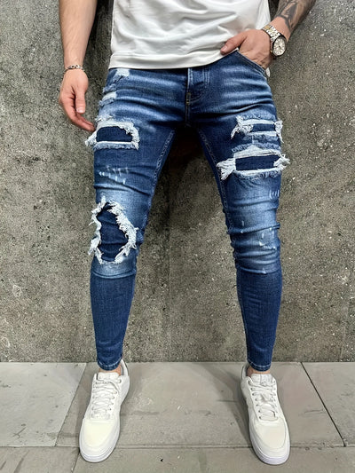 Pantalones Vaqueros Rotos con Parches Estilo Europeo y Americano para Hombre - Image 14