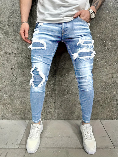 Pantalones Vaqueros Rotos con Parches Estilo Europeo y Americano para Hombre - Image 16