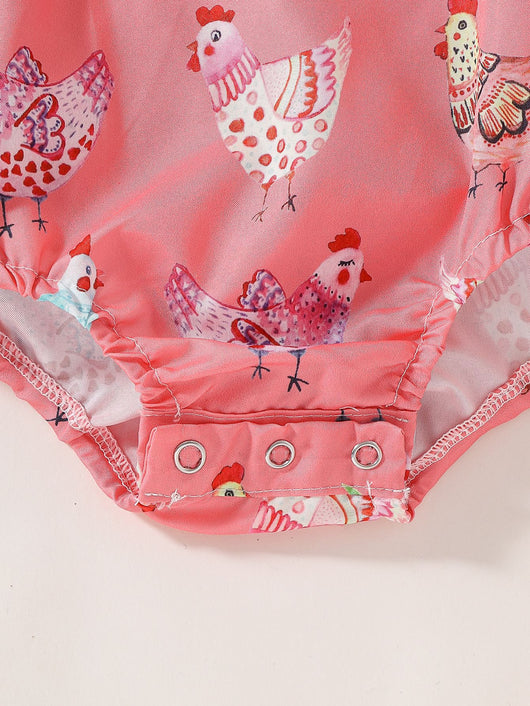 Vestido Infantil Pollo Cartoon con Mangas Volantes - Image 40