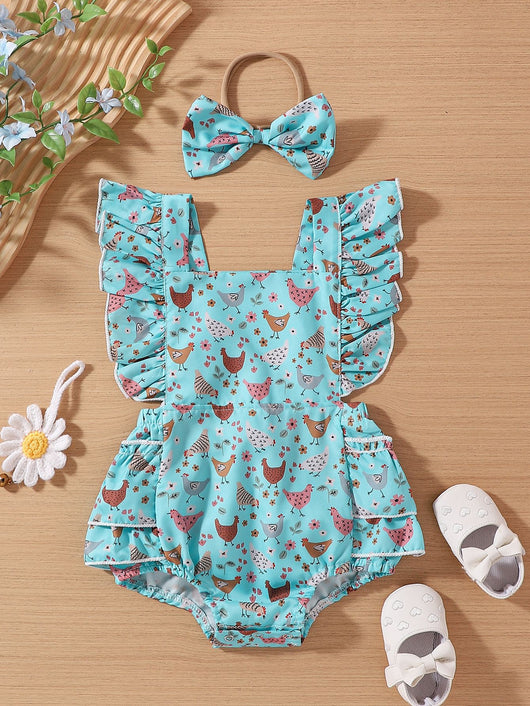 Vestido Infantil Pollo Cartoon con Mangas Volantes - Image 43