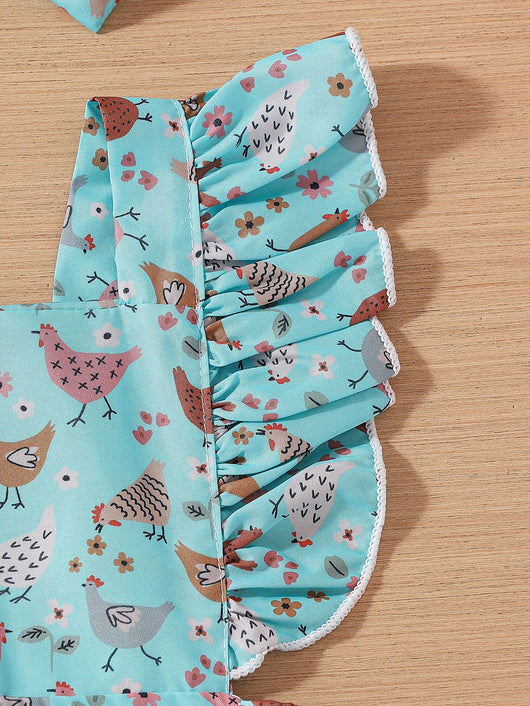 Vestido Infantil Pollo Cartoon con Mangas Volantes - Image 54