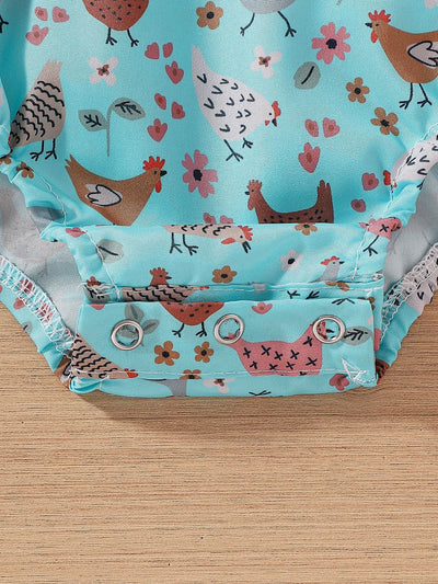 Vestido Infantil Pollo Cartoon con Mangas Volantes - Image 56