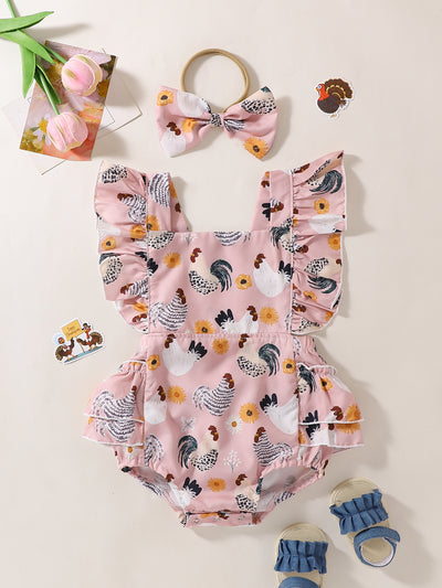 Vestido Infantil Pollo Cartoon con Mangas Volantes - Image 58