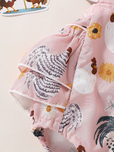 Vestido Infantil Pollo Cartoon con Mangas Volantes - Image 60