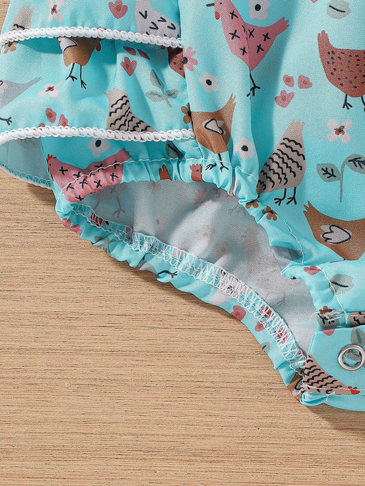 Vestido Infantil Pollo Cartoon con Mangas Volantes - Image 61