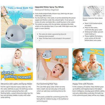 Juguete de Baño Ballena con Rociador Eléctrico por Inducción - Image 35