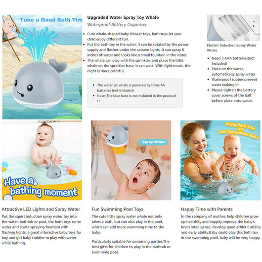 Juguete de Baño Ballena con Rociador Eléctrico por Inducción - Image 35