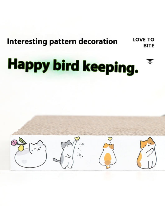Three colorful lovebirds on a rectangular corrugated cardboard platform with screws, attached to a white bird cage. - Image 17