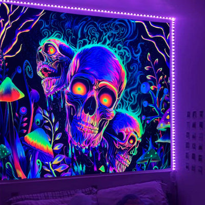 Tapiz Calavera Fluorescente Reactivo a Luz Negra UV - Image 13
