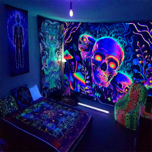 Tapiz Calavera Fluorescente Reactivo a Luz Negra UV - Image 15