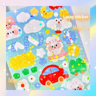 10 sheets of cute, colorful journal stickers with various cartoon characters, animals, and food designs. - Image 15