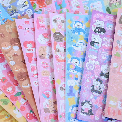 10 sheets of cute, colorful journal stickers with various cartoon characters, animals, and food designs. - Image 17