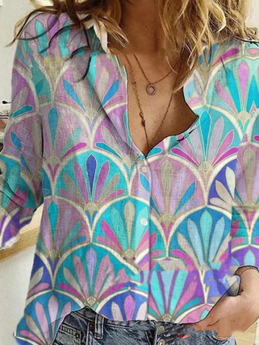Blusa Estampada de Solapa y Manga Larga para Mujer - Image 15