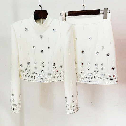 Conjunto de Vestido Corto Elegante con Incrustaciones de Diamantes - Dos Piezas - Image 22
