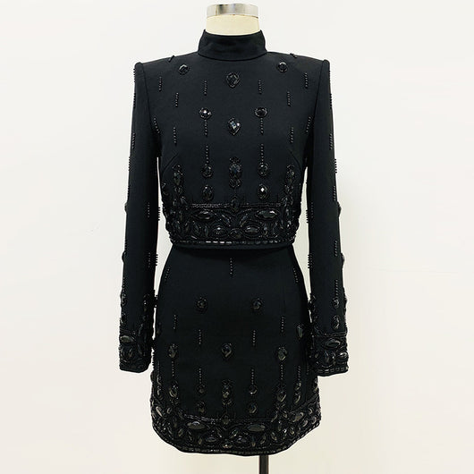 Conjunto de Vestido Corto Elegante con Incrustaciones de Diamantes - Dos Piezas - Image 29
