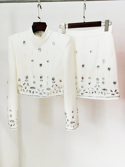 Conjunto de Vestido Corto Elegante con Incrustaciones de Diamantes - Dos Piezas - Image 30